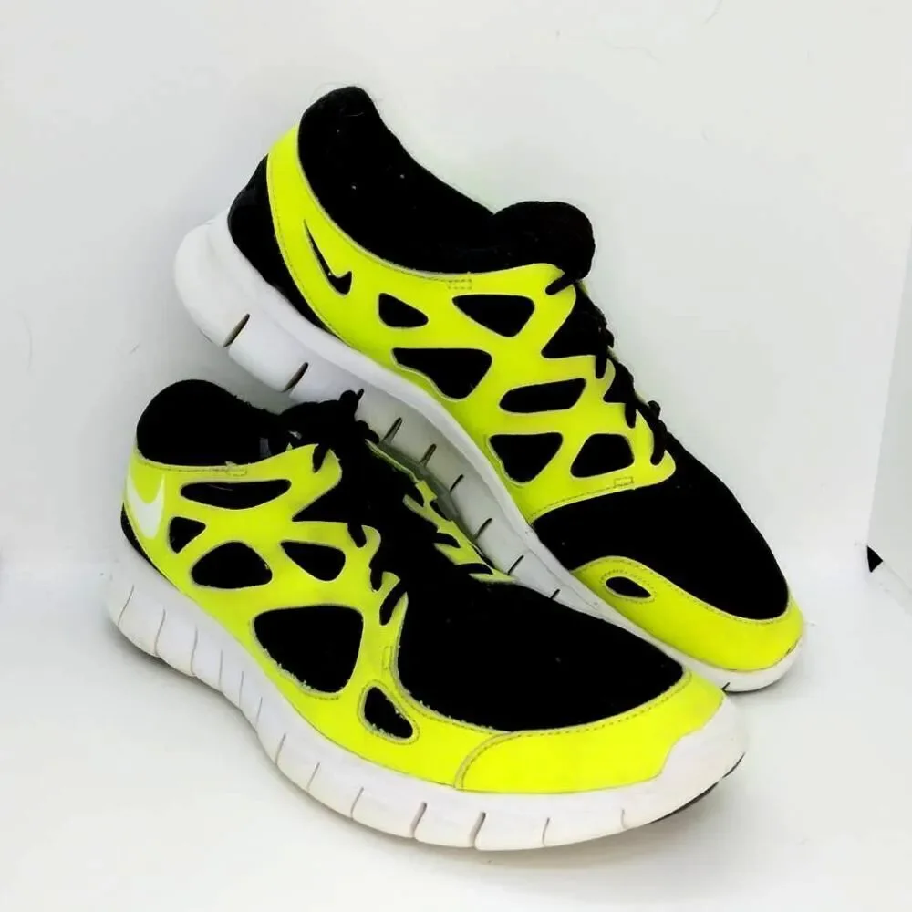 Nike Free Run 2+ Mens Pre-owned Black/Neon Yellow Cross Training Sneakers- sz. 8